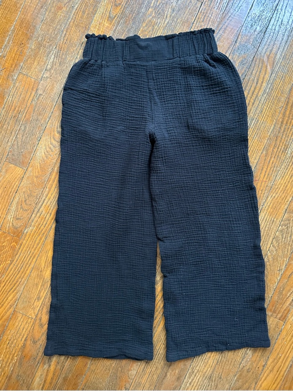 Tahari Black Wide-Leg Cotton Gauze Cropped Pants